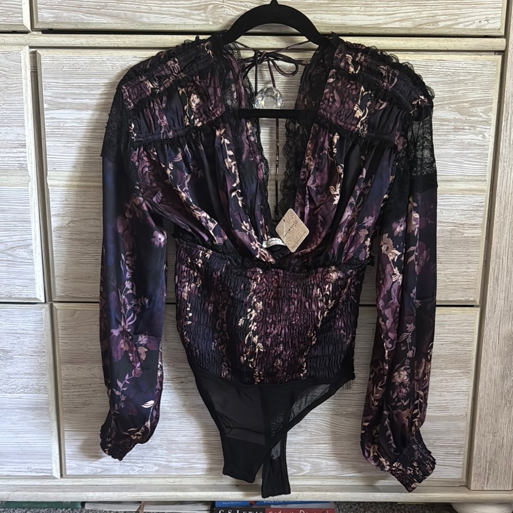 Free People Intimately Purple/Black Bodysuit NWT